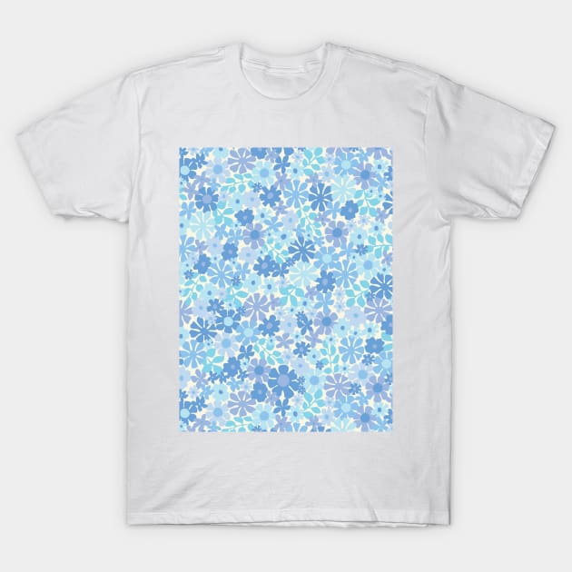 RETRO BLUE FLORALS GROOVY 60S PATTERN DITSY DAISY SCANDINAVIAN AESTHETIC TURQUOISE PASTEL BLUE T-Shirt by blomastudios